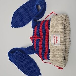 Charles Jeffrey Loverboy Red Blue Cream Chunky Rabbit Beanie Knit Hat Bunny Ears
